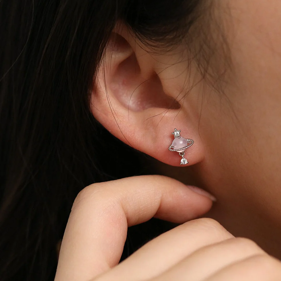 Rose quartz saturn earrings - Image 3