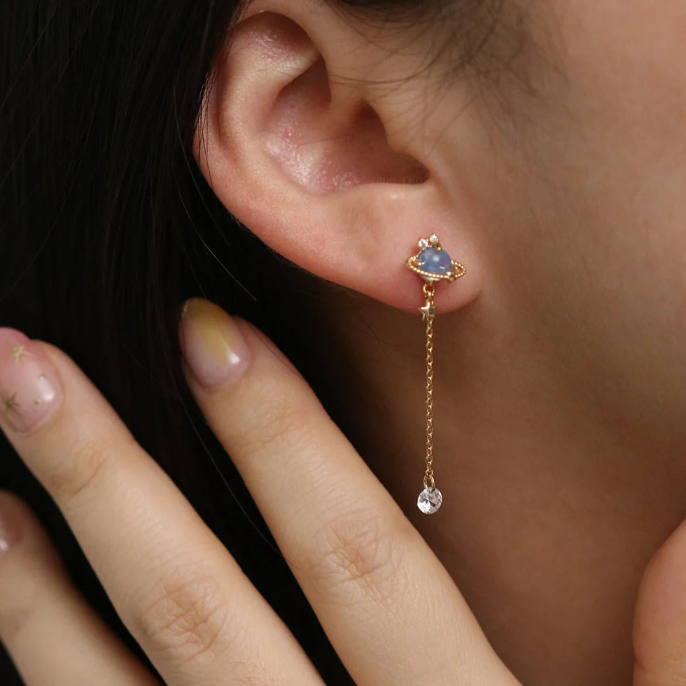 Moonstone saturn dangle earrings - Image 4