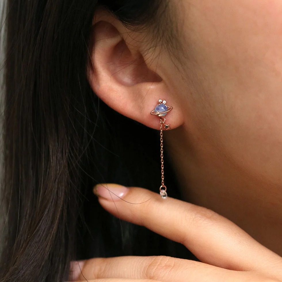 Moonstone saturn dangle earrings - Image 5