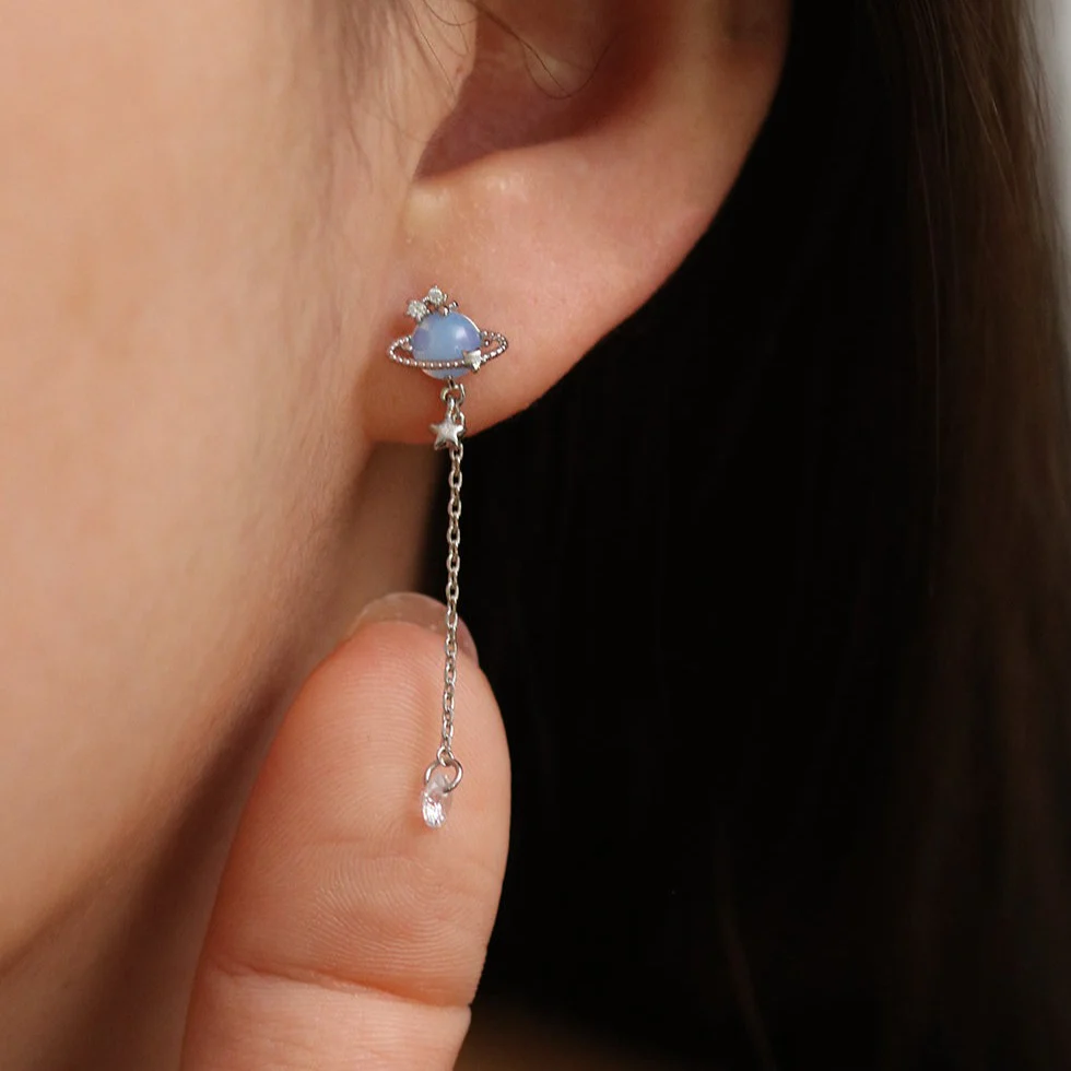 Moonstone saturn dangle earrings - Image 6