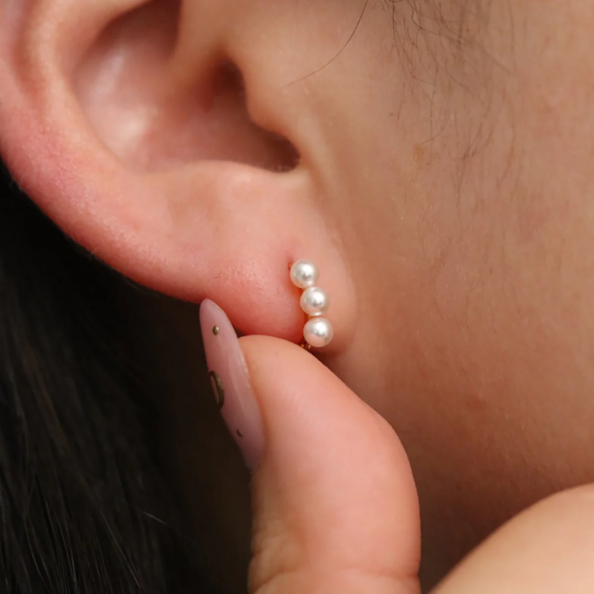 Triple Pearls Huggie Earring - Image 11