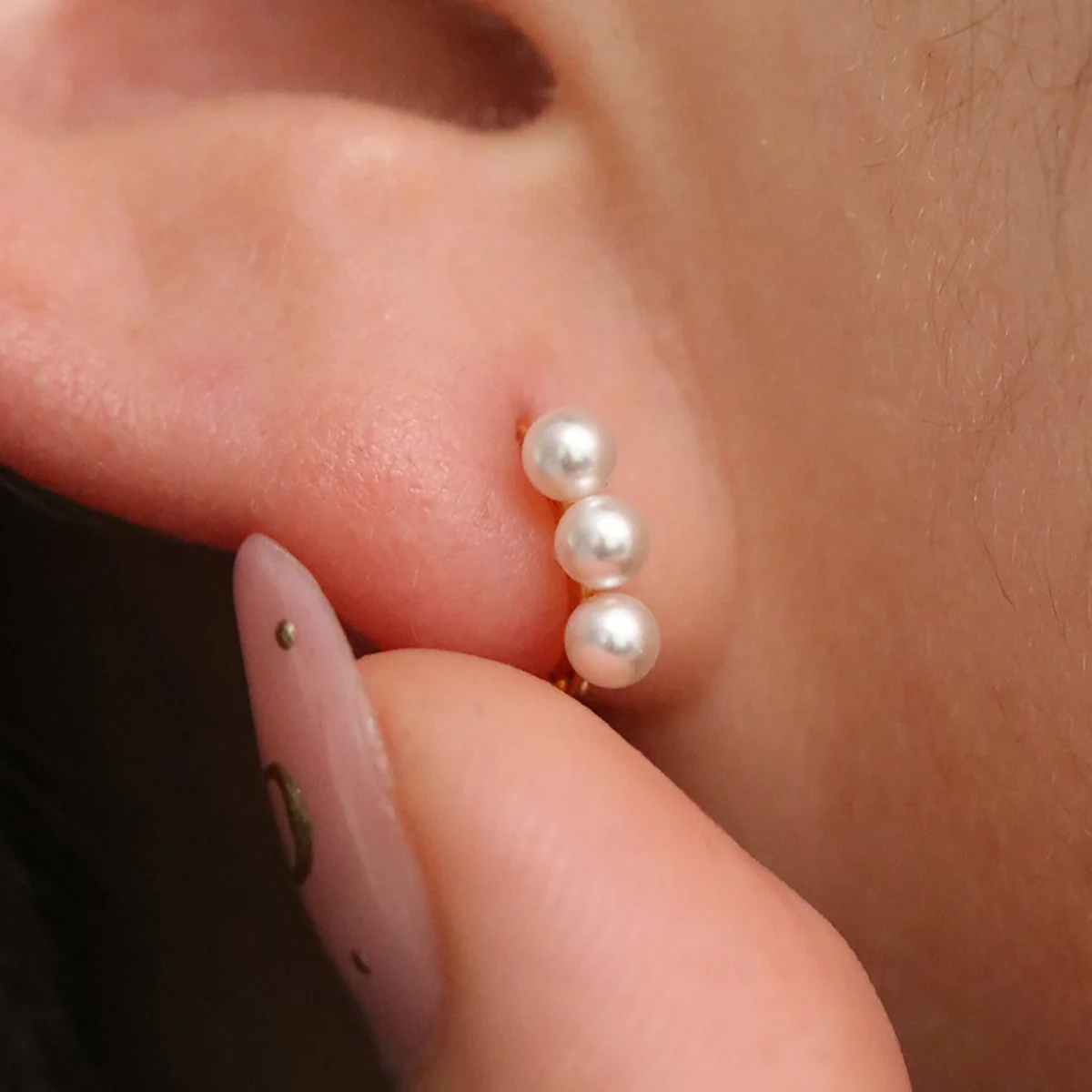 Triple Pearls Huggie Earring - Image 13