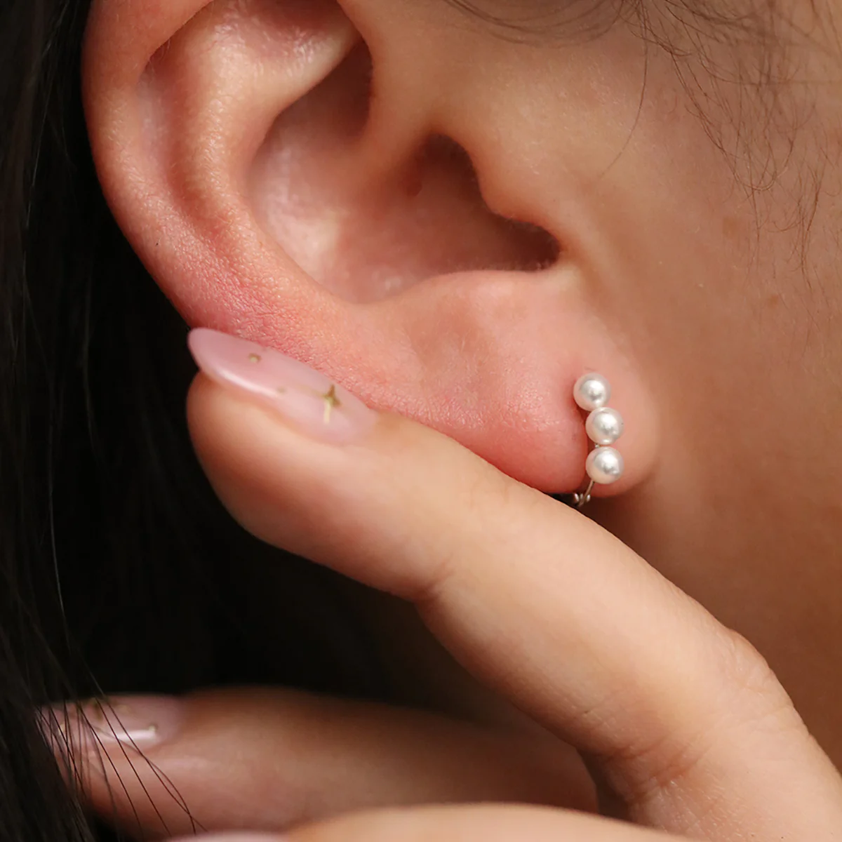 Triple Pearls Huggie Earring - Image 5