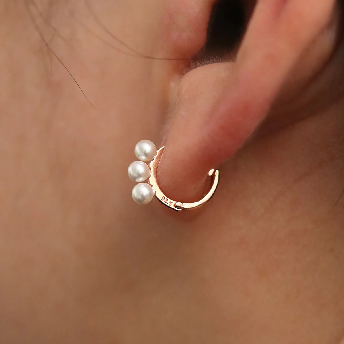 Triple Pearls Huggie Earring - Image 6