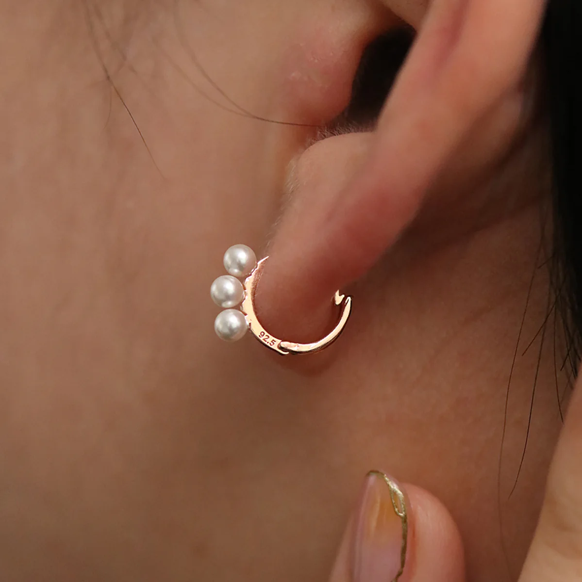 Triple Pearls Huggie Earring - Image 7