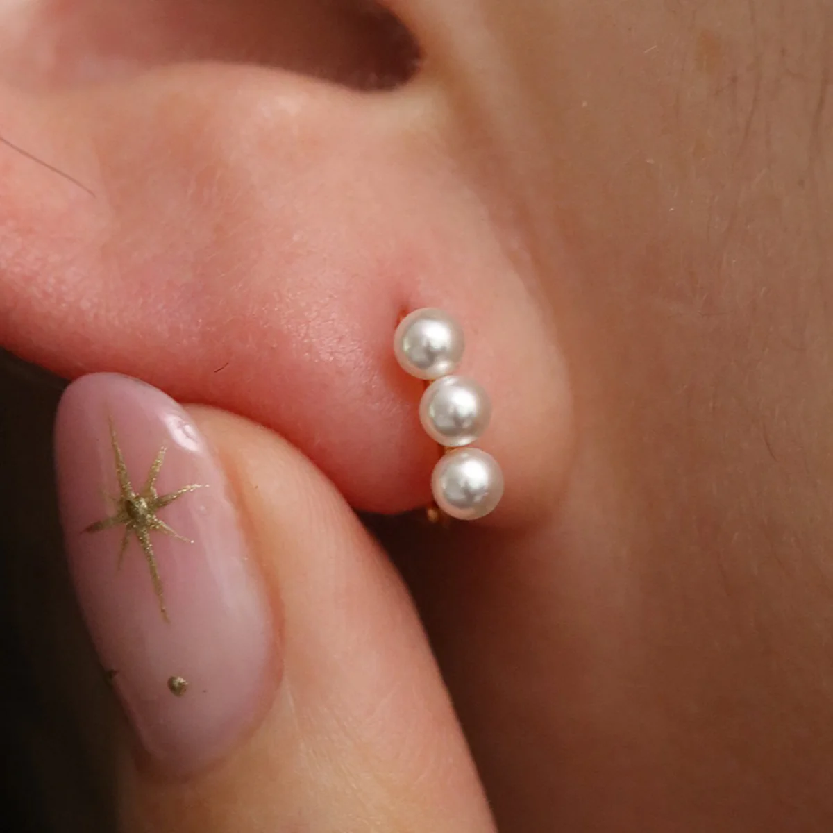 Triple Pearls Huggie Earring - Image 8