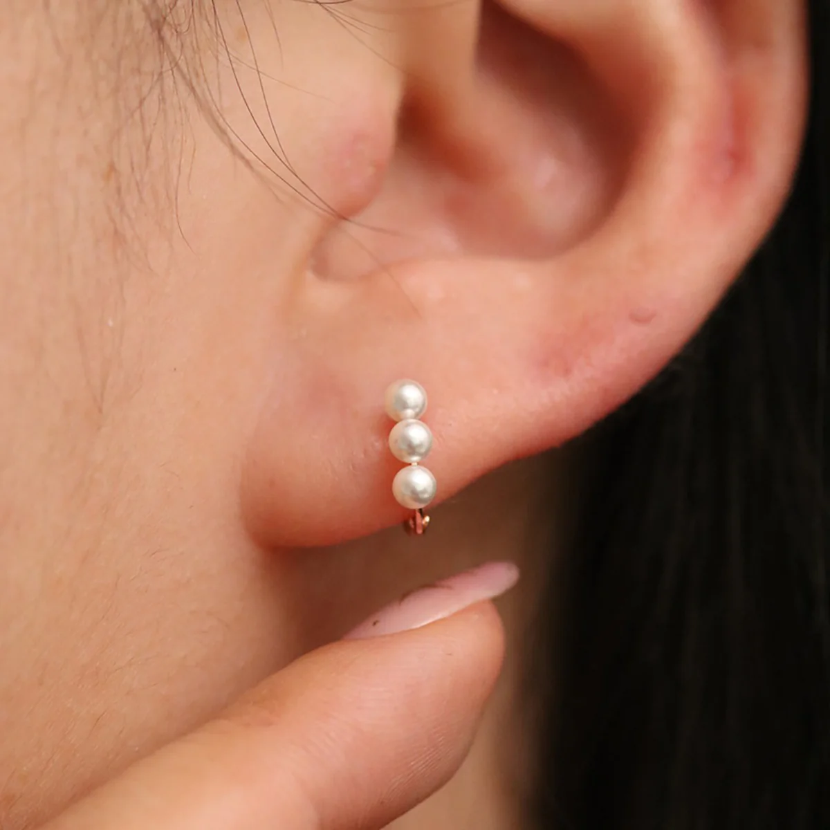 Triple Pearls Huggie Earring - Image 9