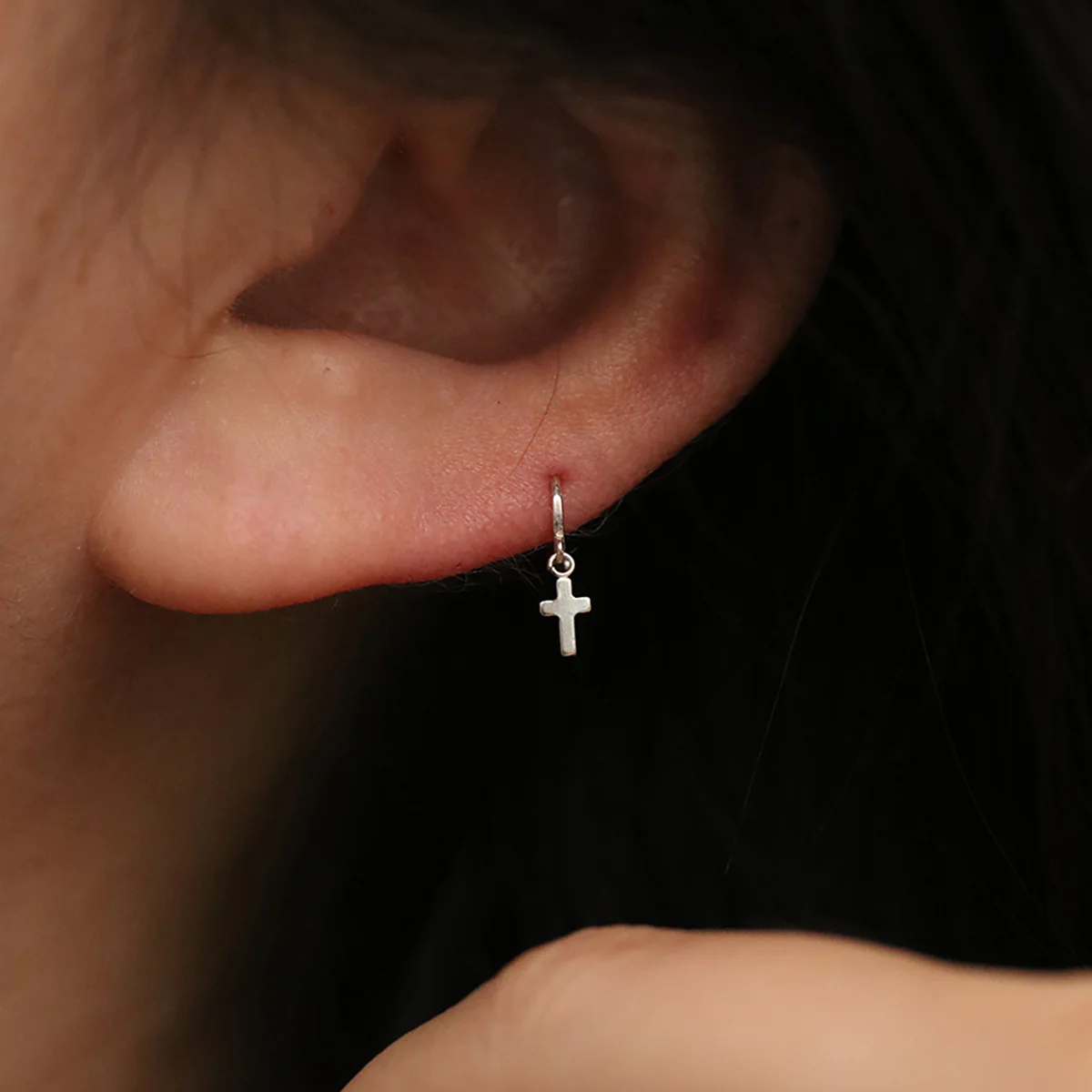 Cross Charm Huggie Earring - Image 3
