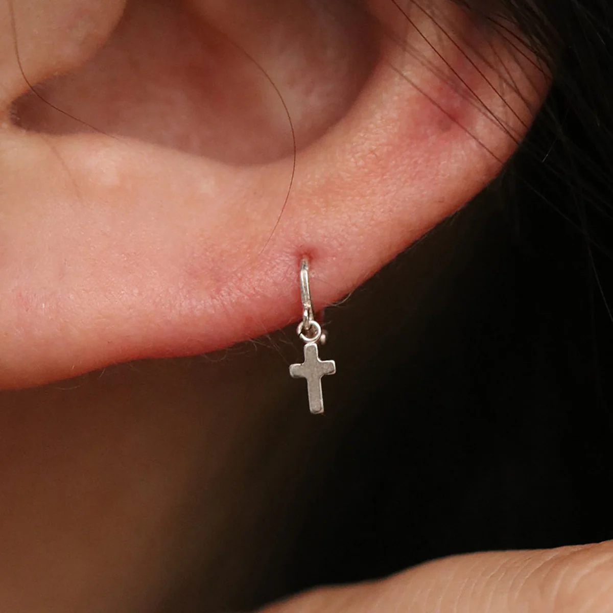 Cross Charm Huggie Earring - Image 4