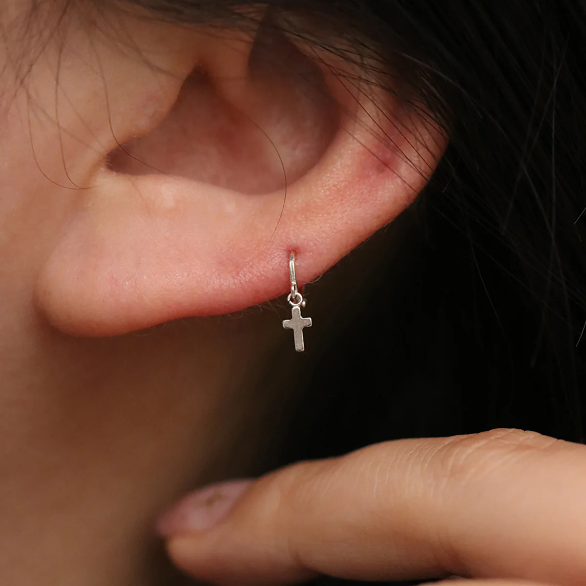 Cross Charm Huggie Earring - Image 5