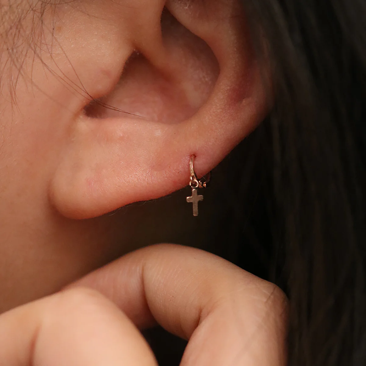 Cross Charm Huggie Earring - Image 6