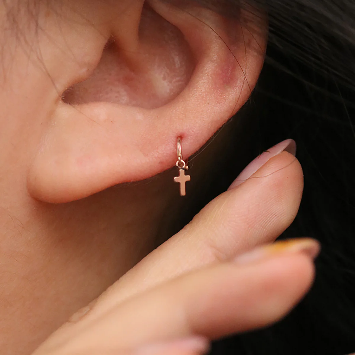 Cross Charm Huggie Earring - Image 7