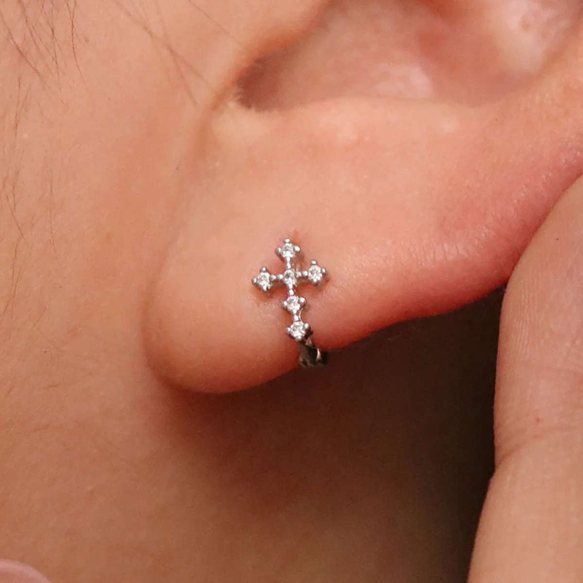Cubic cross huggie earring - Image 6