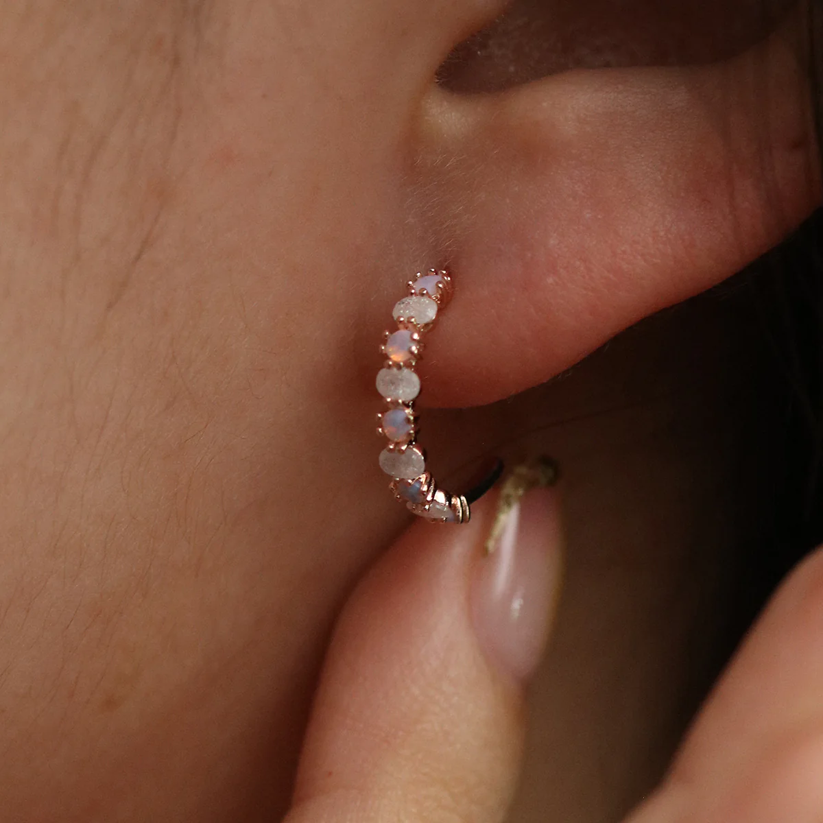 Pastel moonstone semi-hoop earrings - Image 4