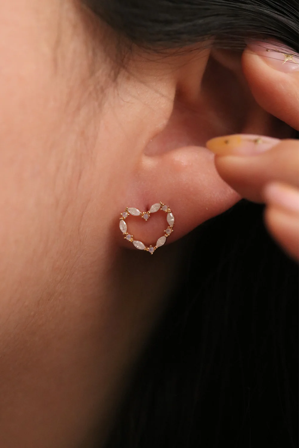 Heart Shaped Moonstone Earrings - Image 3