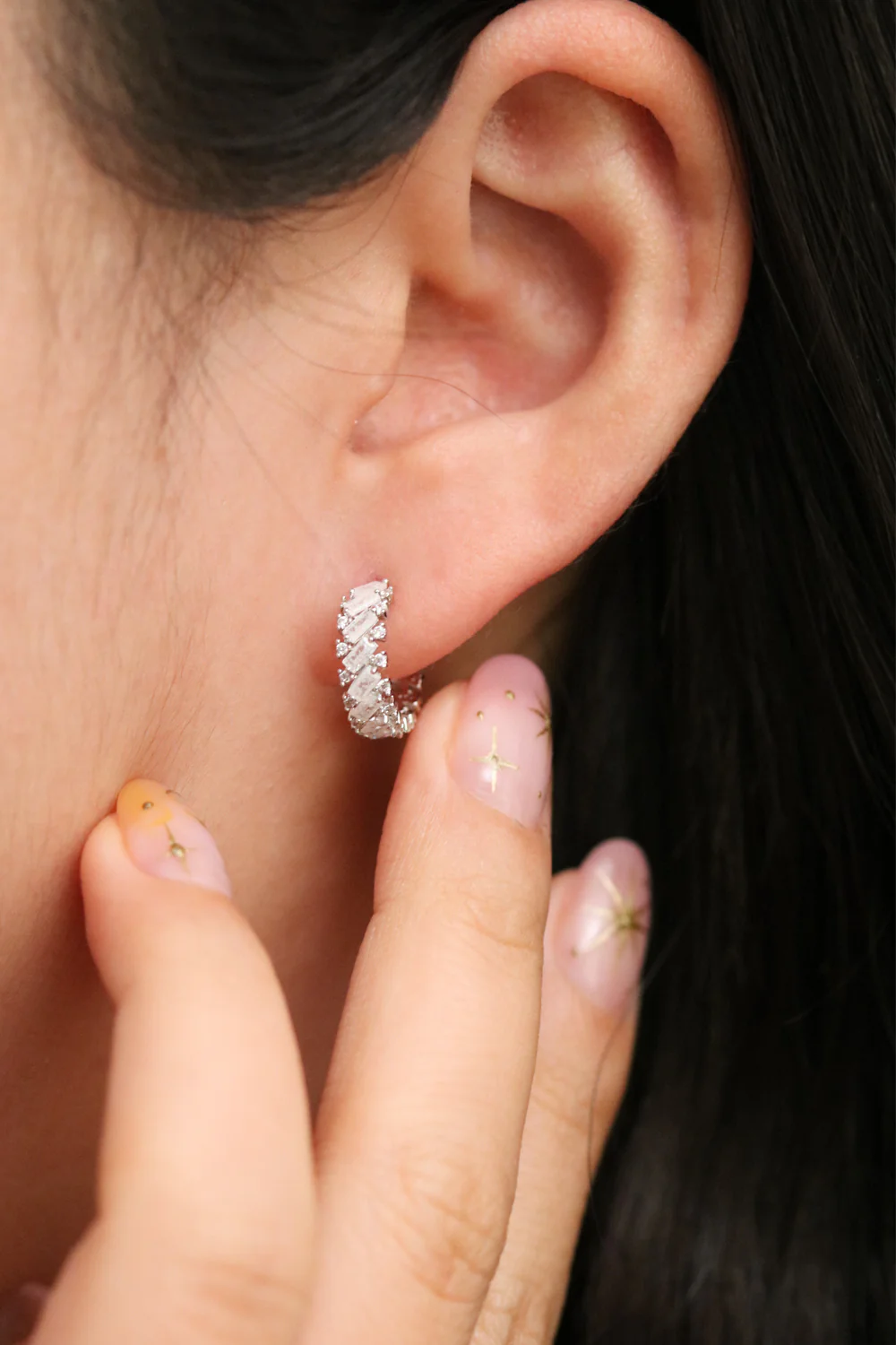 White Topaz Semi-Hoop Earring - Image 3