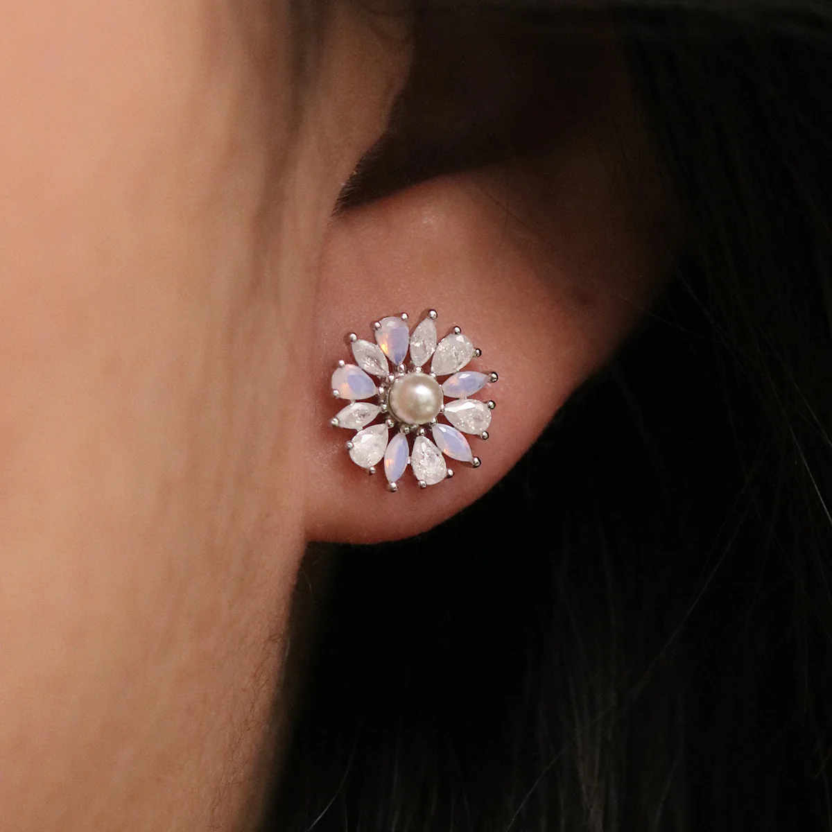 Daisy Pearl and Moonstone Earrings - Image 3