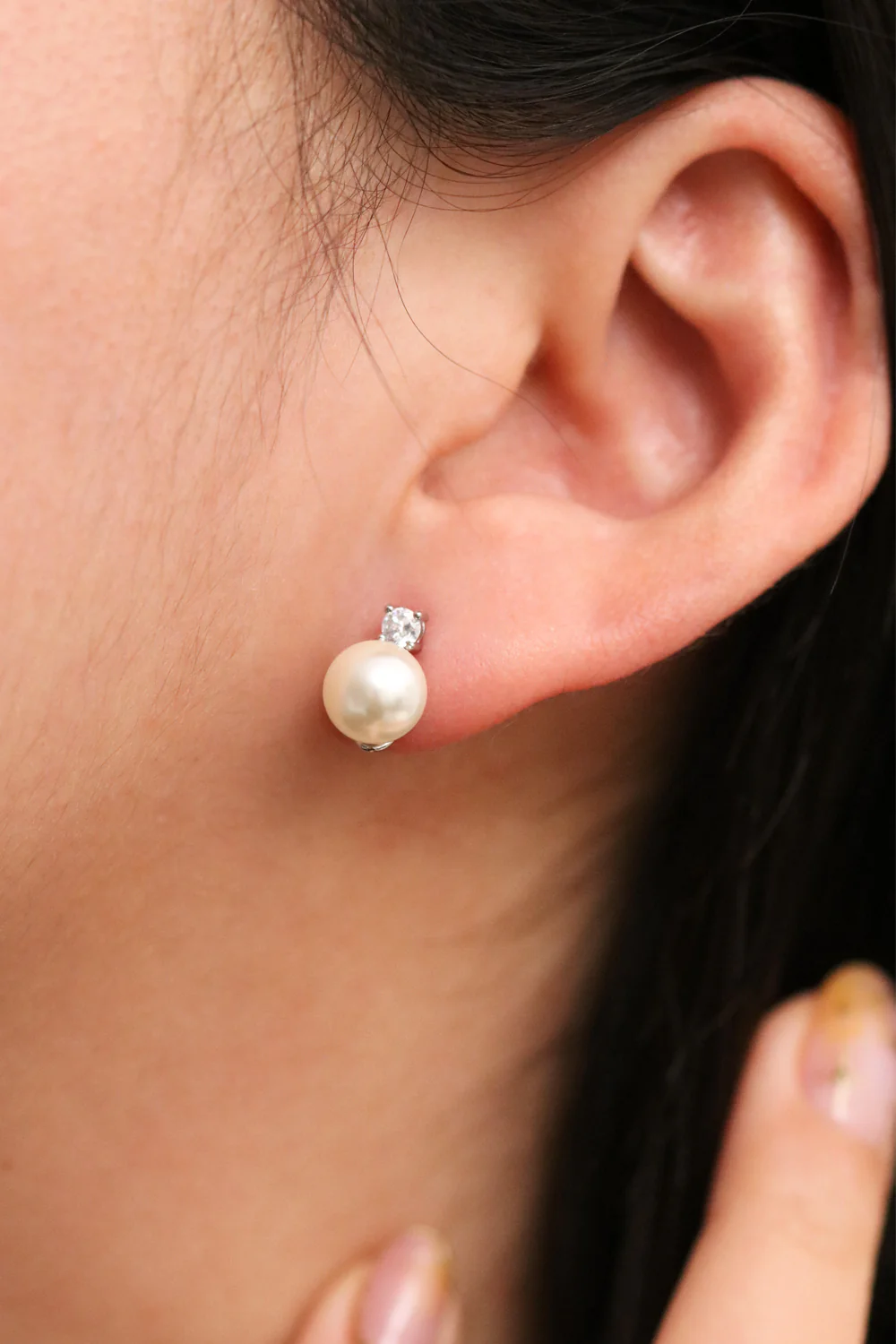 Cubic Stud Pearl Earrings - Image 3