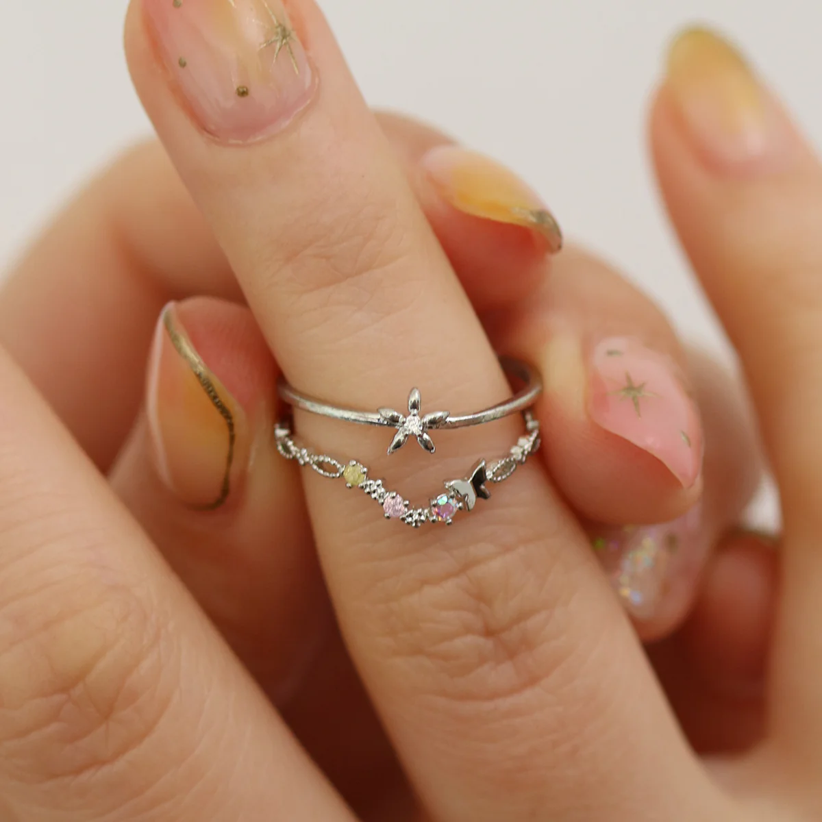 Double pastel flower ring - Image 3