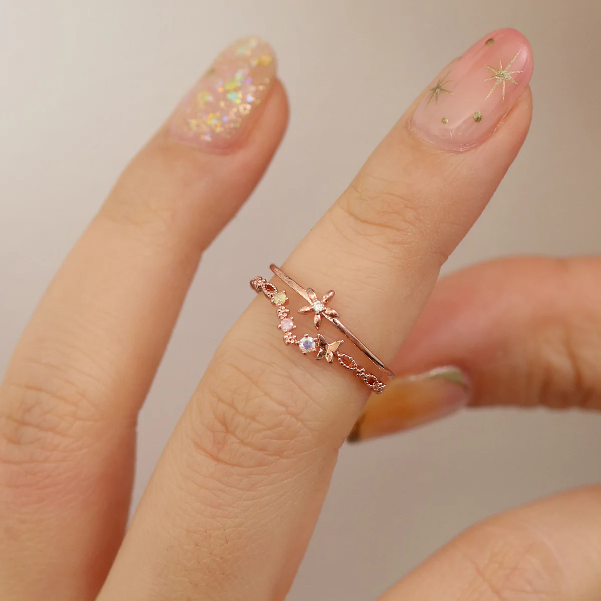 Double pastel flower ring - Image 4